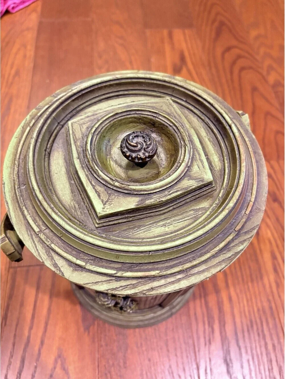 Vintage Avocado Green Ice Bucket-Wine-Chiller Cooler-MCM-Plastic Faux Wood
